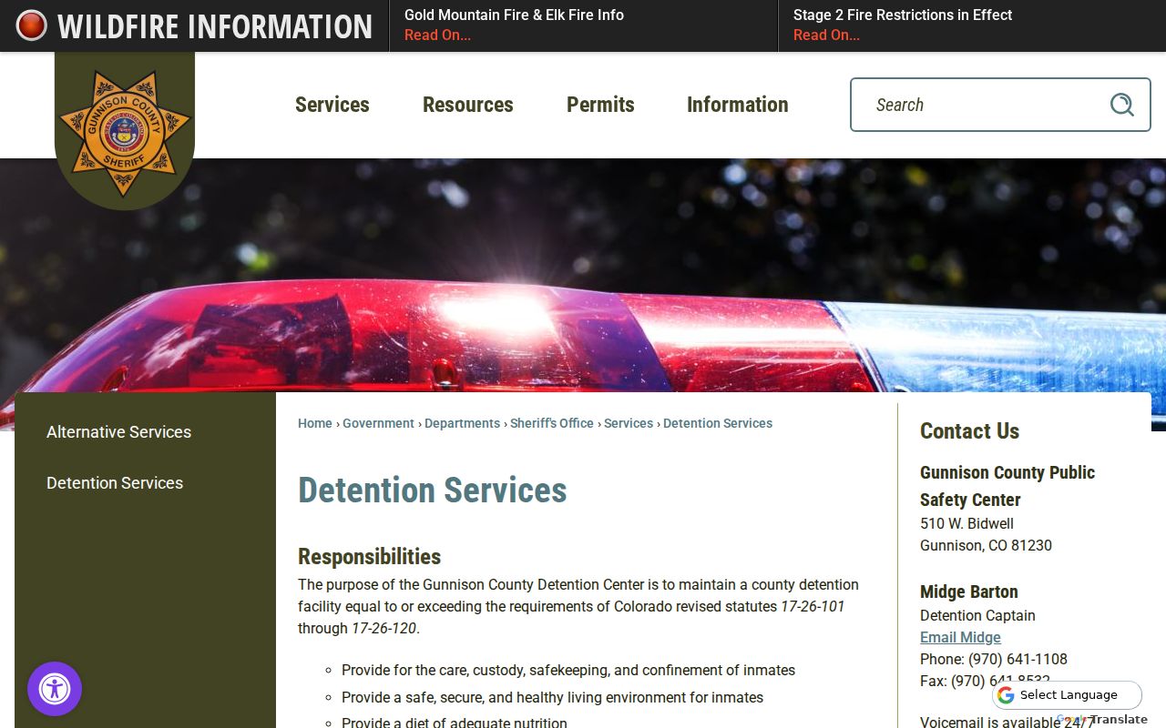Gunnison County Detention Services daily inmate roster information