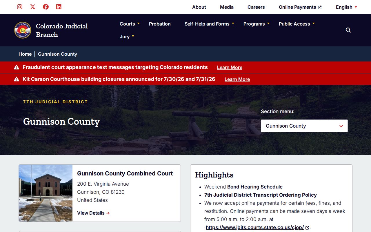 Gunnison County court case lookup at Combined Court